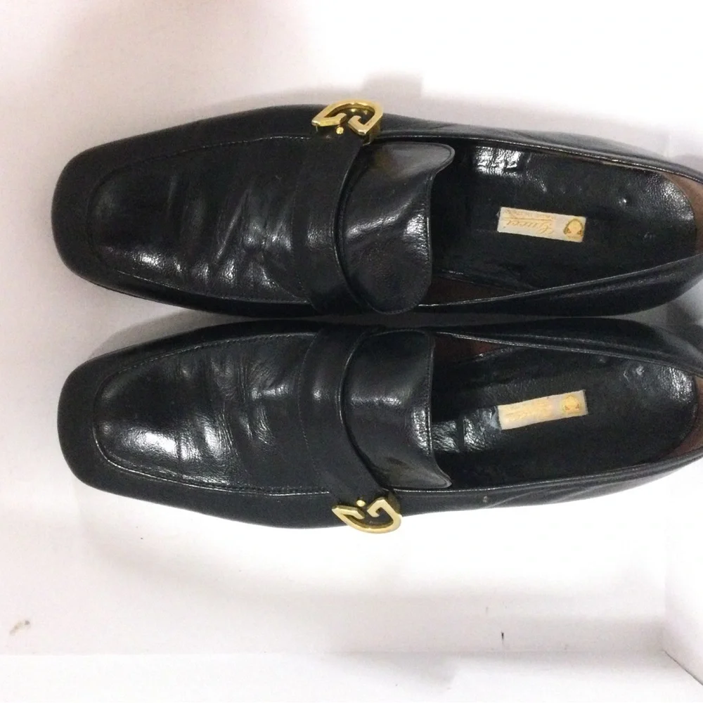 Gucci Black Leather Men's Oxford Loafers with Gold Hardware